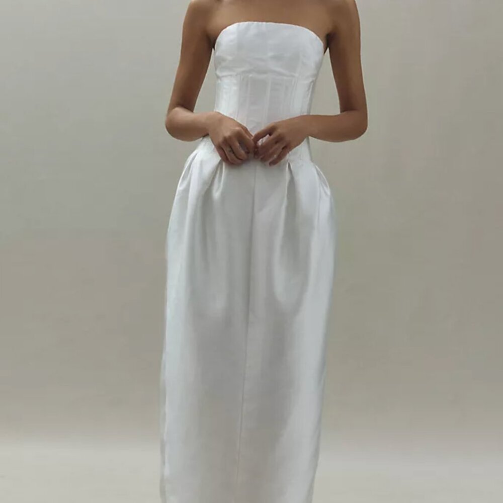 Anthropologie BHLDN Mare Mare Strapless White Pleated Hourglass - Bridal/Wedding